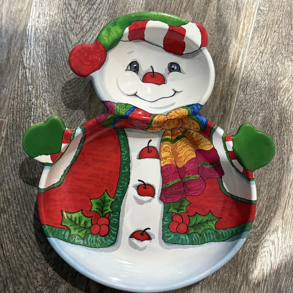 Vintage 14" Plastic Snowman Serving Tray Chip N Dip Reusable Christmas Decor